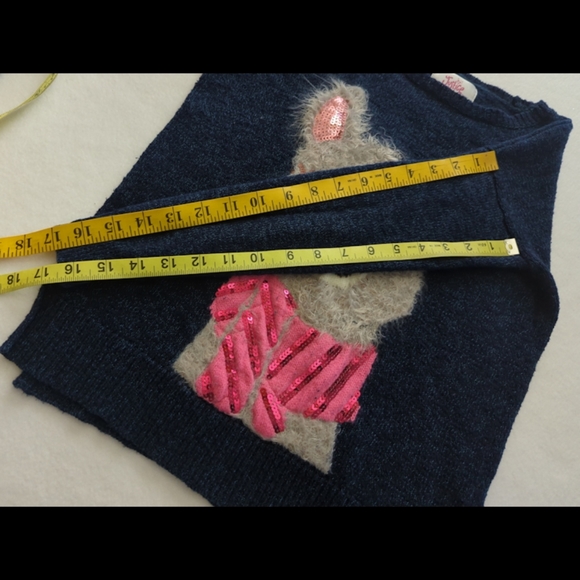 JUSTICE Navy Pullover Sweater w Fuzzy Sequined Llama Size 12 - Picture 5 of 8